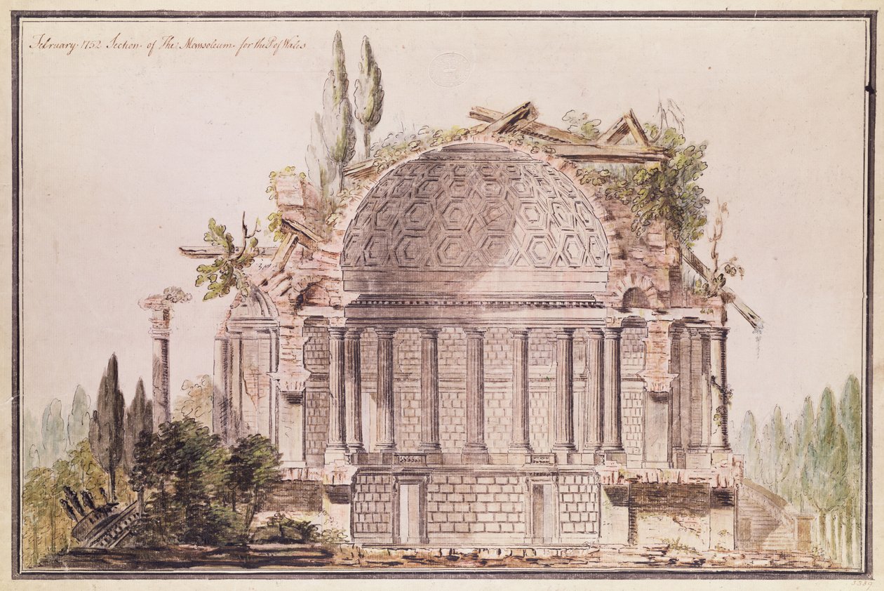 Mausoleumin arkkitehtoninen piirustus Frederickille, Walesin prinssille (1707-51), n. 1751 tekijältä William Chambers
