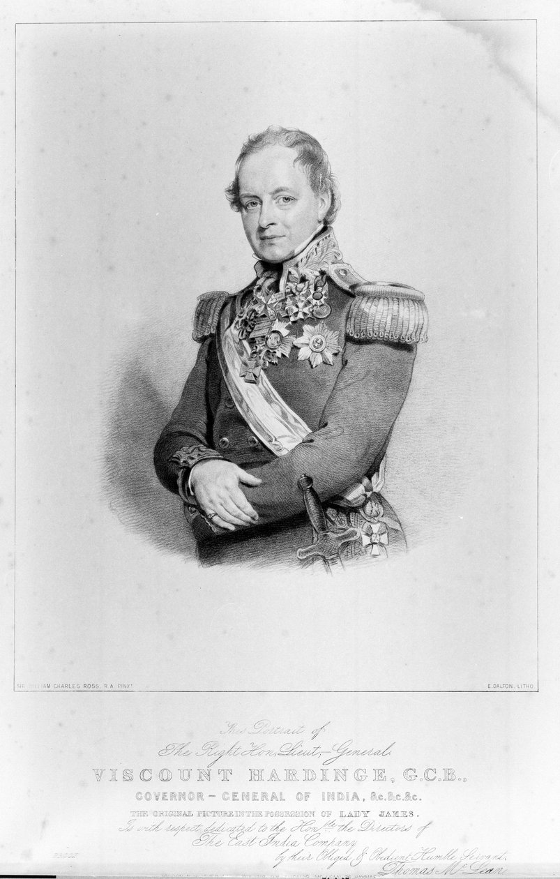 Oikea kenraaliluutnun varakreivi Hardinge, GCB, Intian kenraalikuvernööri tekijältä William Charles (after) Ross