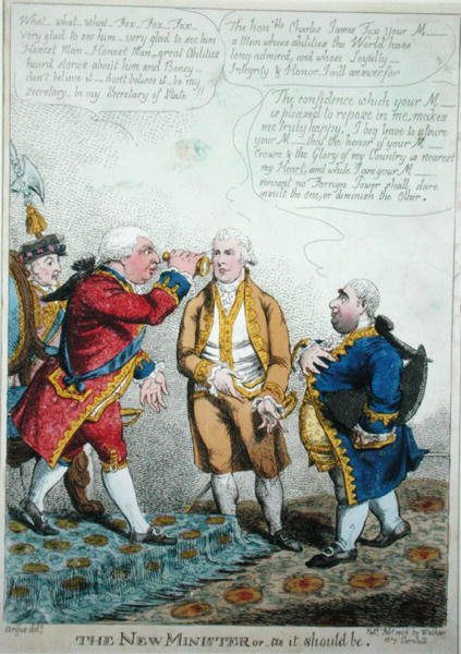 Uusi ministeri tai niin kuin pitäisi, julkaistu helmikuussa 1806 (värikaiverrus) tekijältä William Charles