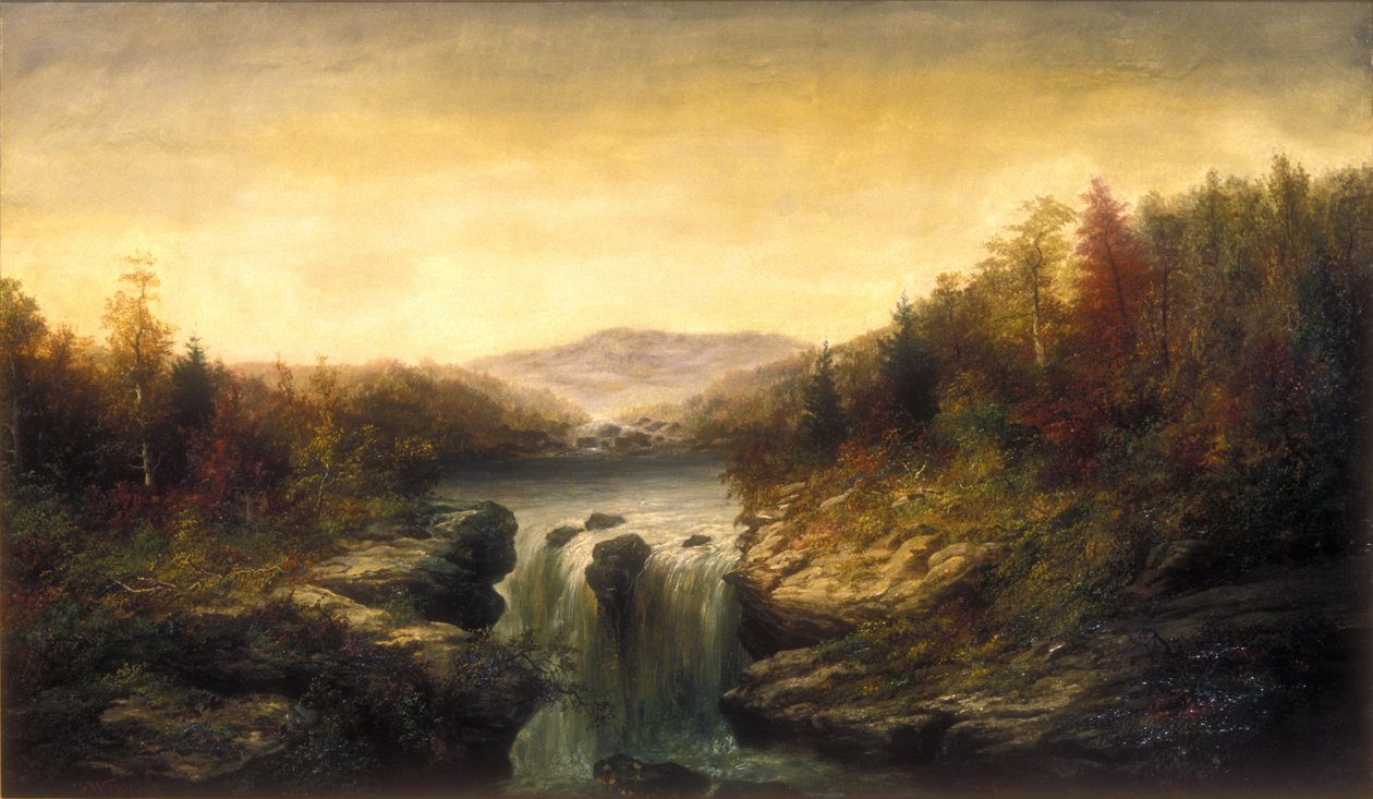 Maisema ja vesiputous, n. 1860-1870 (öljy kankaalle) tekijältä William Charles Anthony Frerichs