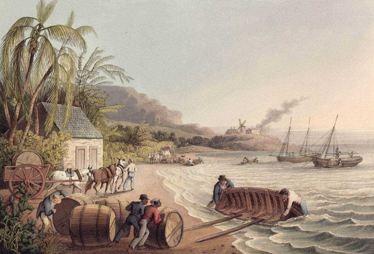 Ladataan rommi- ja sokeritynnyreitä, Antigua tekijältä William Clark