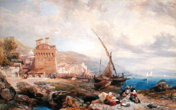 Salernonlahti, n. 1840 (akvarelli ja guassi valkoisella paperilla) tekijältä Clarkson Frederick Stanfield