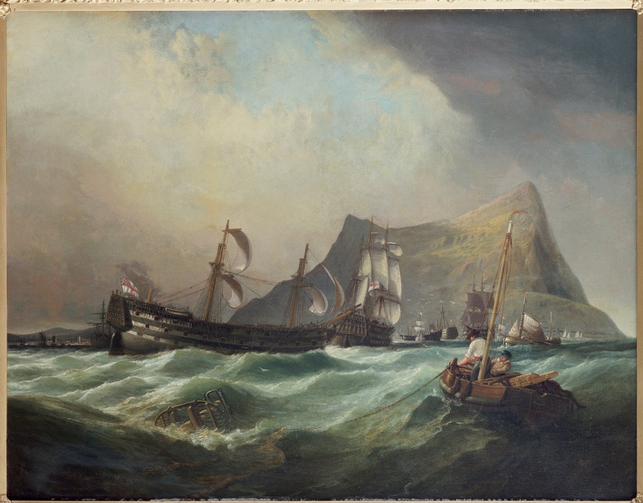Neptunus, voiton hinaaminen Gibraltarin satamaan Trafalgarin taistelun jälkeen tekijältä Clarkson Frederick Stanfield