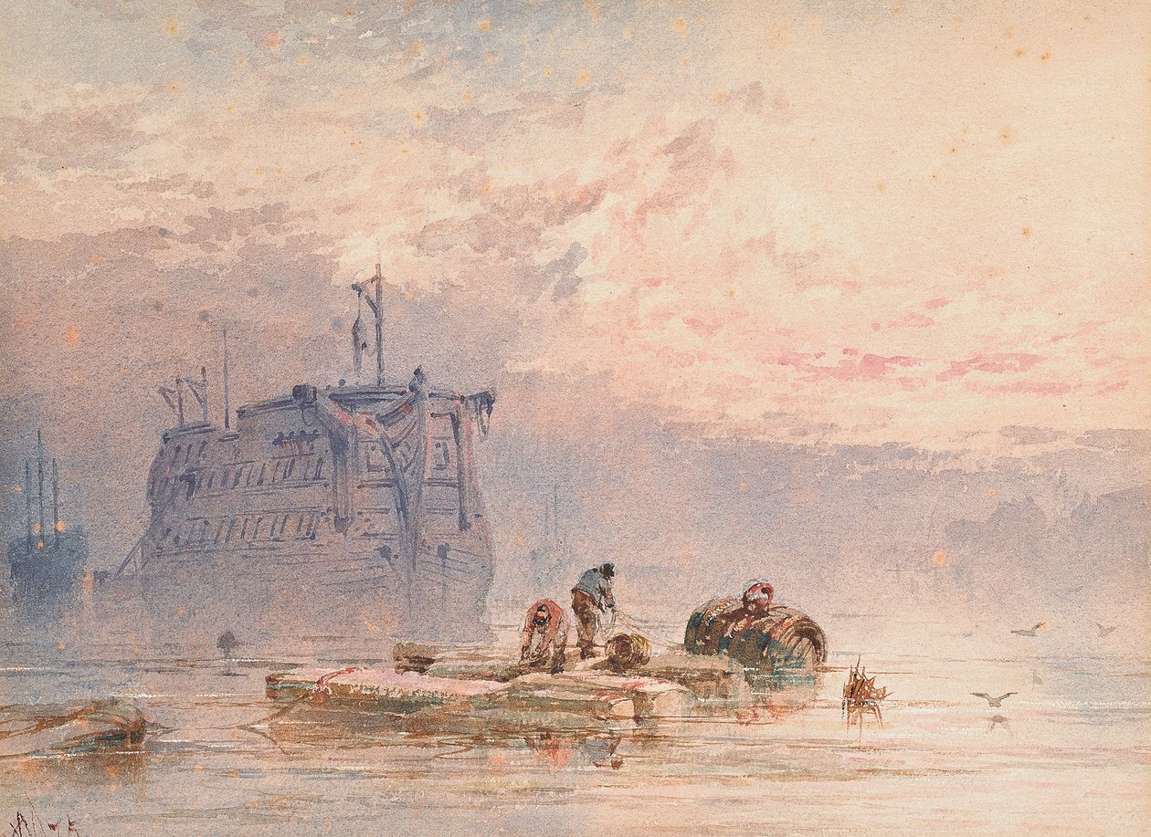 Hulks ankkurissa, 1875 tekijältä William Cook of Plymouth