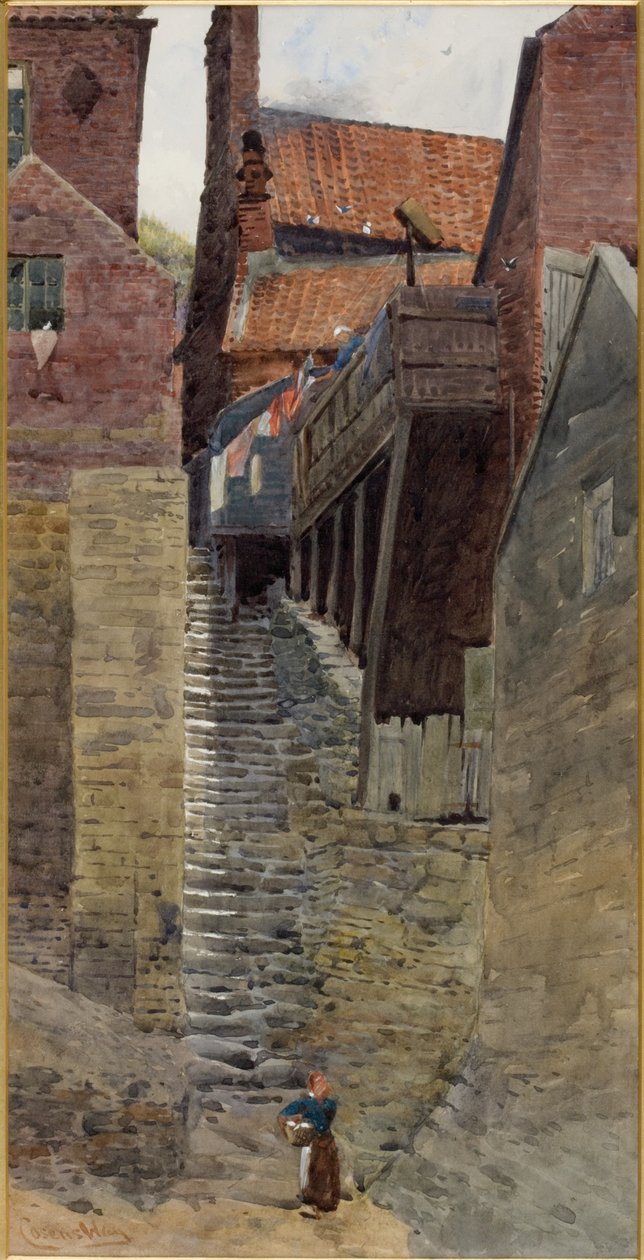 Portaat, Old Whitby (akvarelli kortilla) tekijältä William Cosens Way