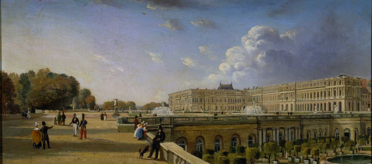 Versaillesin palatsi ja terassi, n. 1825-1835 (öljy paneelille) tekijältä William Cowen