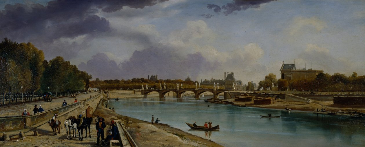 Seine Below Paris, n. 1825-35 (öljy paneelissa) tekijältä William Cowen