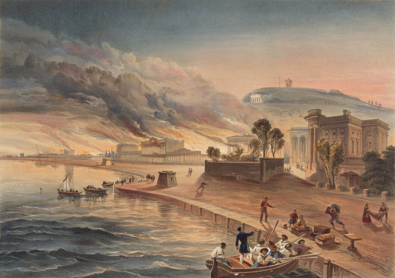 Hallituksen rakennusten polttaminen Kertchissä. 9. kesäkuuta 1855? tekijältä William Crimea Simpson