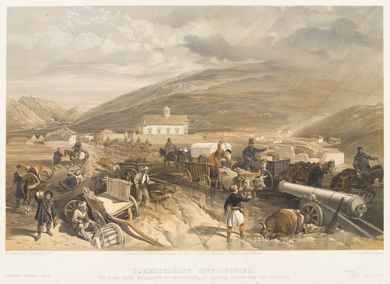 ?Komisariaatin vaikeudet Tie Balaklavasta Sevastopoliin Kadikoissa märän sään aikana?, 1854 noin tekijältä William Crimea Simpson