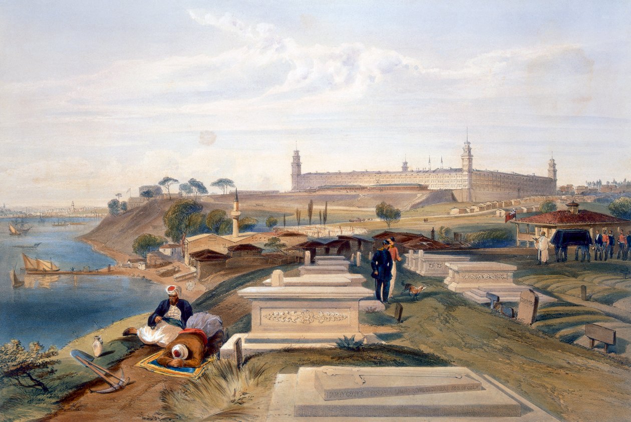 Sairaala ja hautausmaa, Scutari, levy "The Seat of War in the East", pubi. Paul und Dominic Colnaghi und Co., 1856 tekijältä William Crimea Simpson