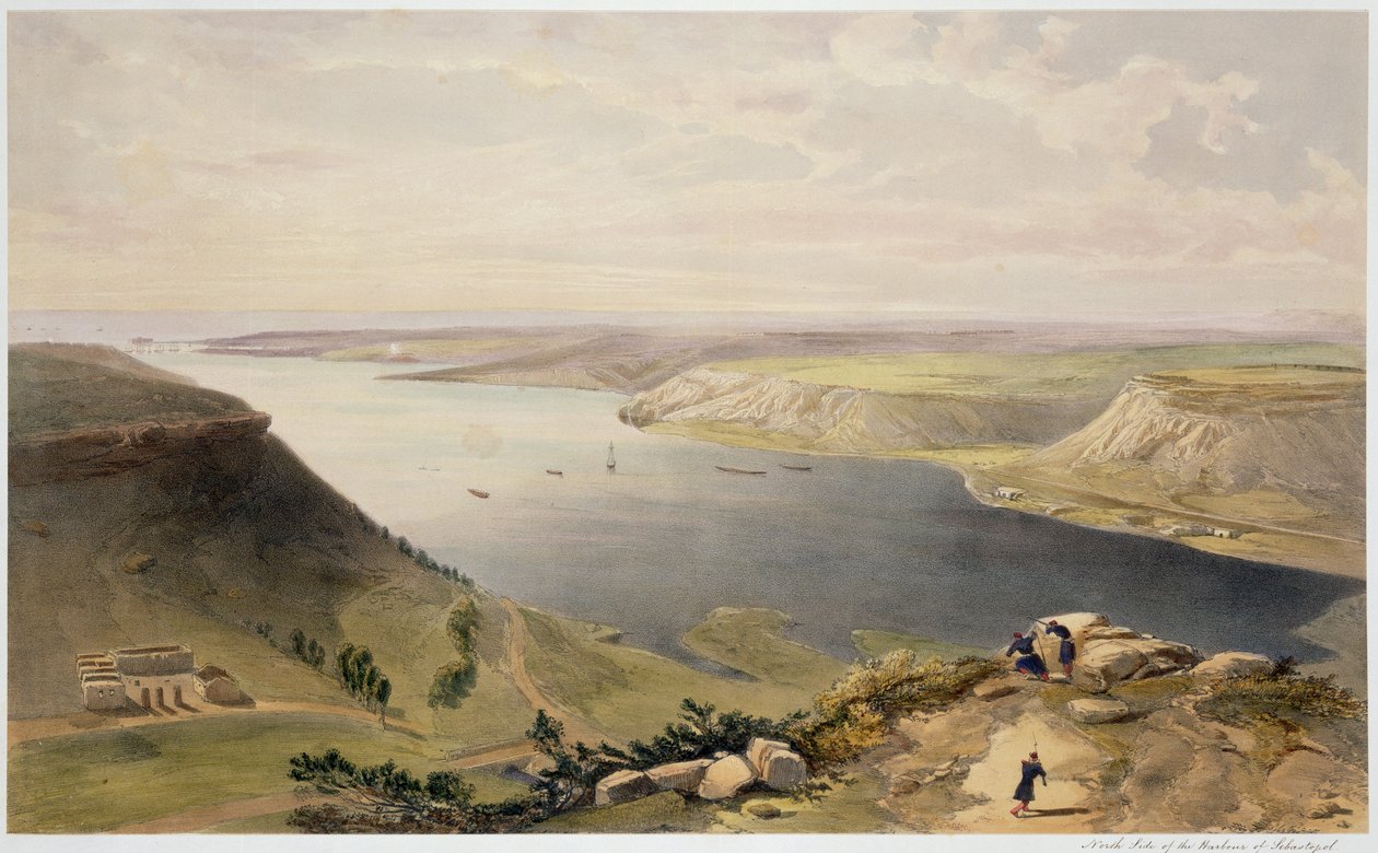 Sebastopolin sataman pohjoispuoli, levy "The Seat of War idässä", pubi. Paul und Dominic Colnaghi und Co., 1856 tekijältä William Crimea Simpson