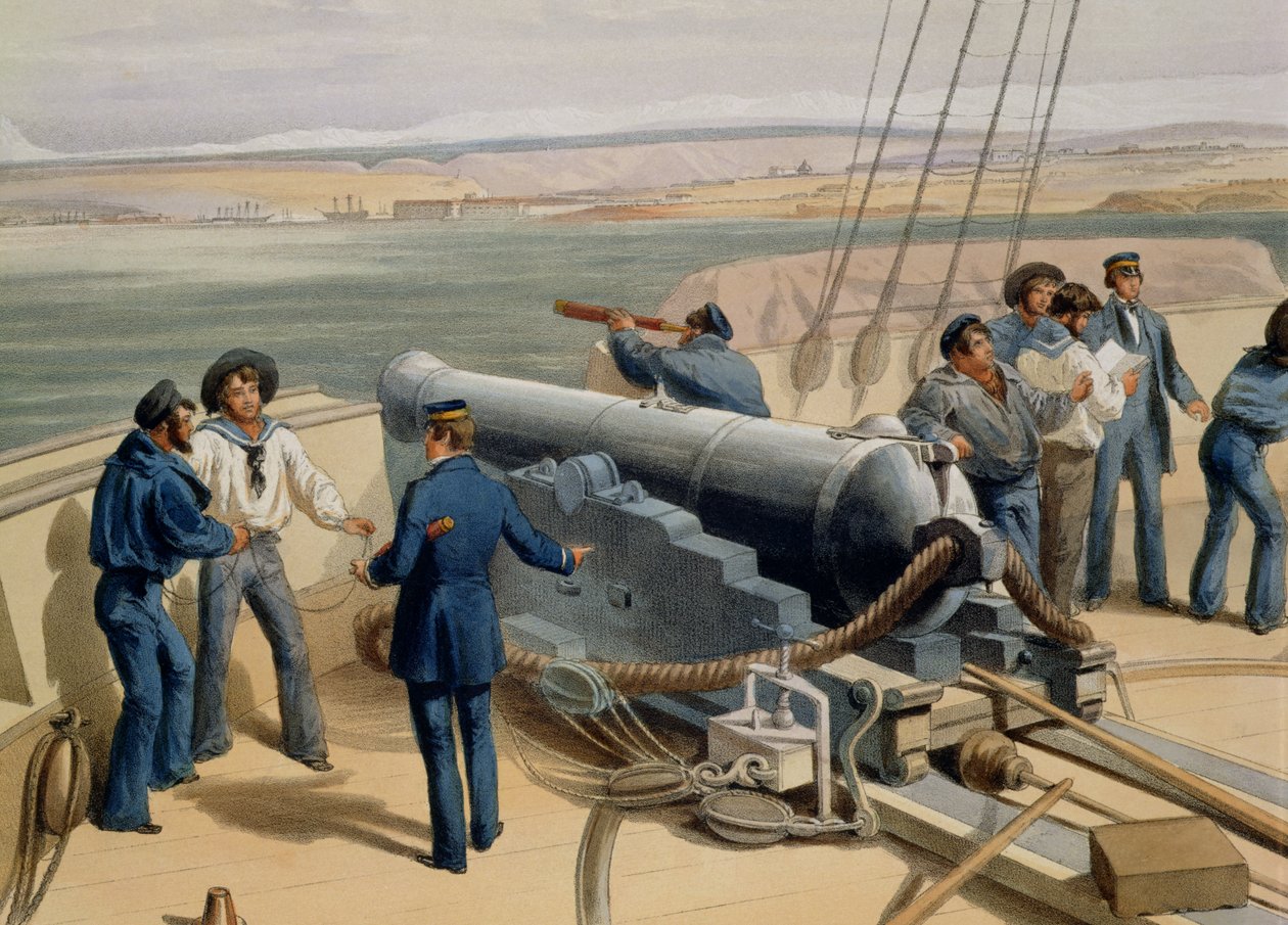 Sebastopol mereltä, kuva teoksesta The Seat of War in the East, julkaissut Colnaghi and Co., 1856, väriliitoskuva 142010. tekijältä William Crimea Simpson