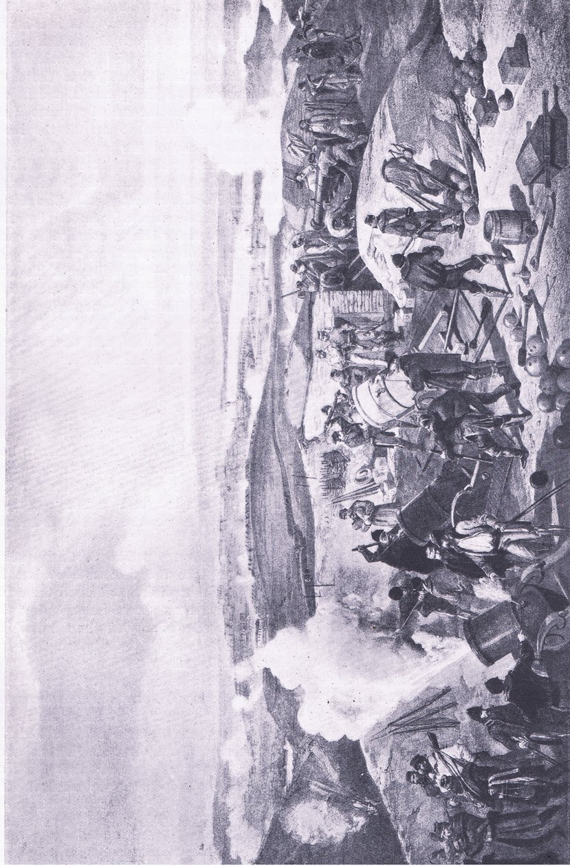 Sevastopol: Kuuma päivä paristoilla, kuvitus brittiläisistä taisteluista maalla ja merellä, 1915 tekijältä William Crimea Simpson
