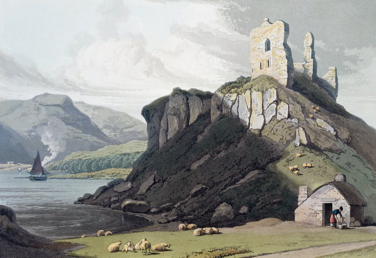 Arosin linna, Isle of Mull, Skotlanti, 1818 tekijältä William Daniell