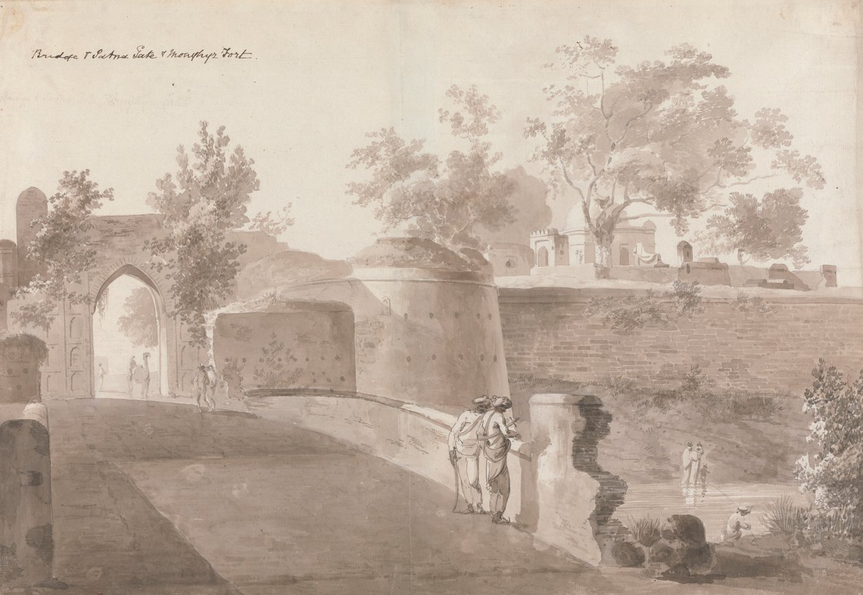 Silta ja Patna Gate ja Monghyr Fort tekijältä William Daniell