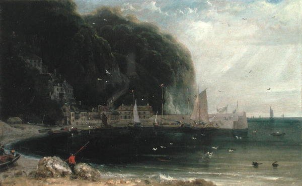 Clovelly Bristolin kanaalissa, noin 1813 (öljy kankaalle). tekijältä William Daniell