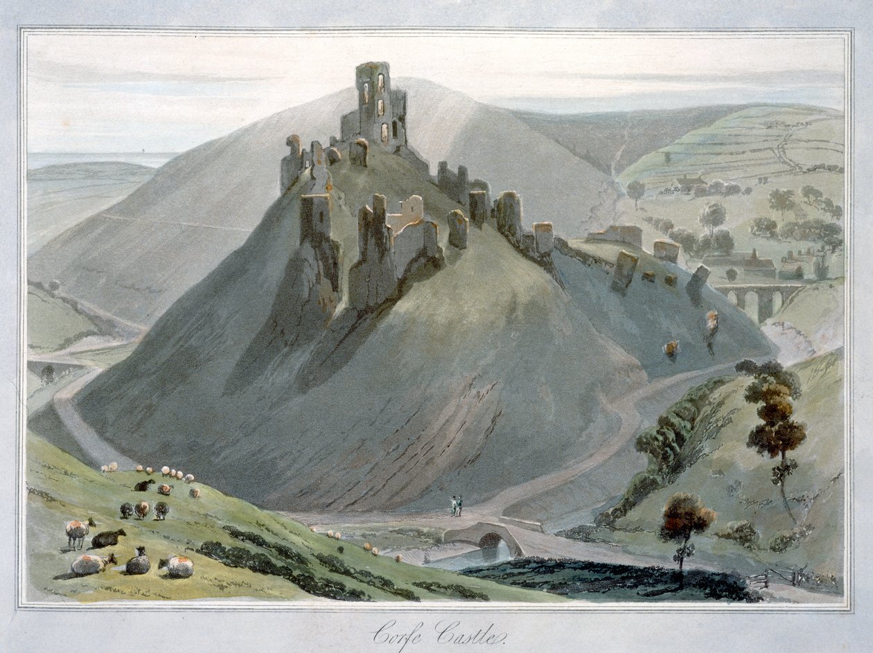 "Corfe Castle", Dorset, 1823 tekijältä William Daniell