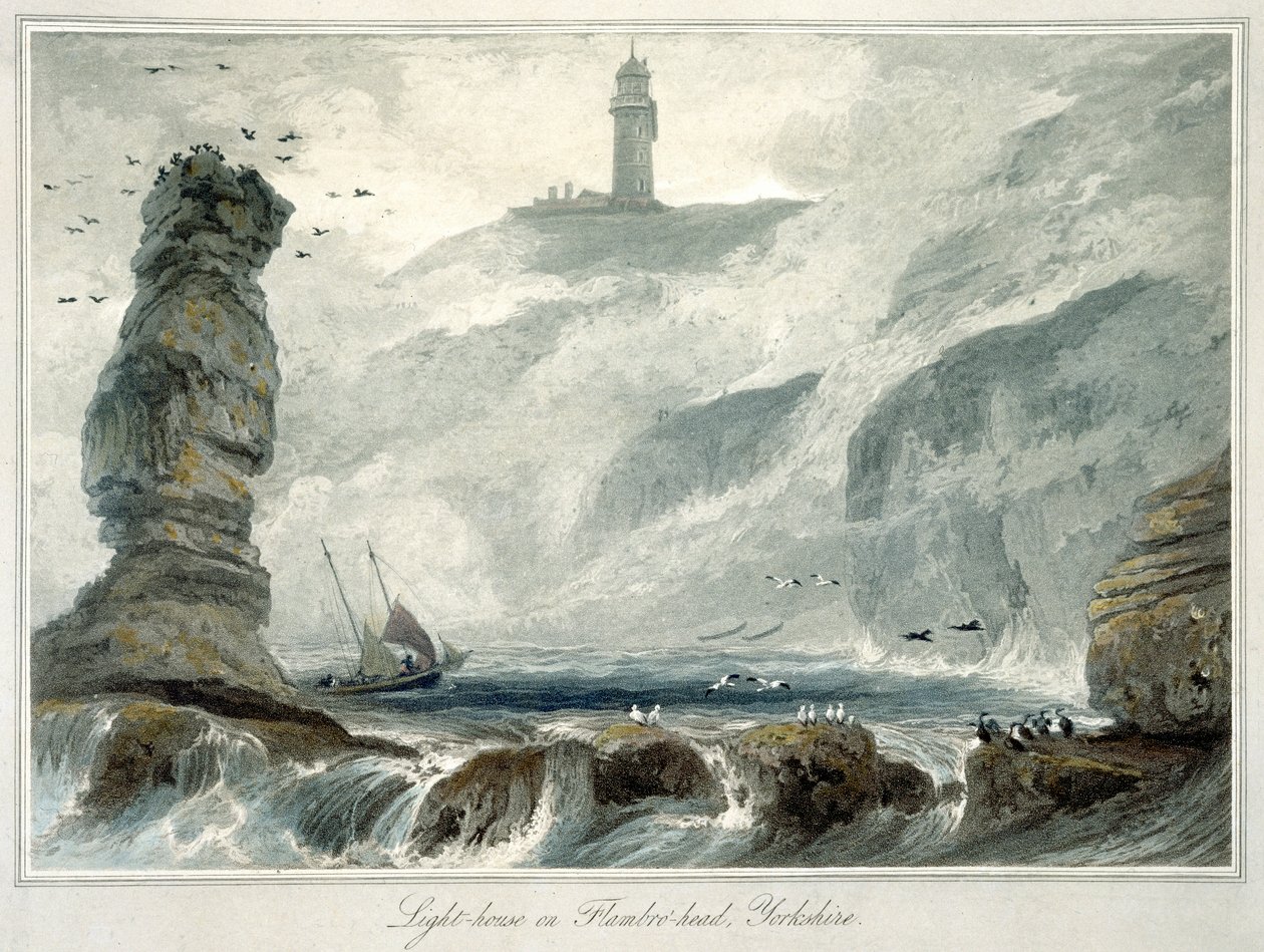 "Lighthouse on Flamborough Head", Yorkshire, 1822 tekijältä William Daniell