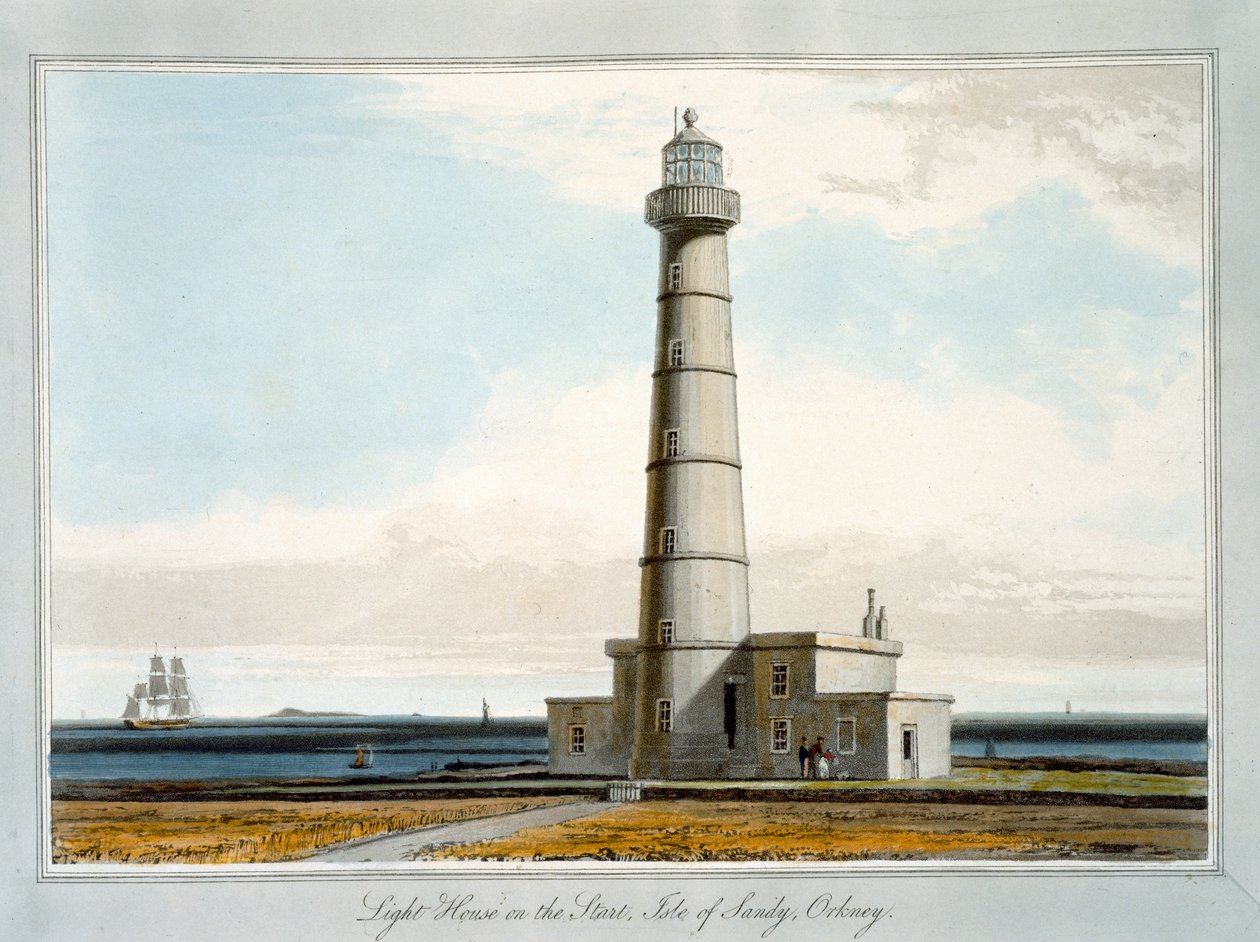 "Lighthouse on the Start, Isle of Sandy, Orkney", 1821 tekijältä William Daniell