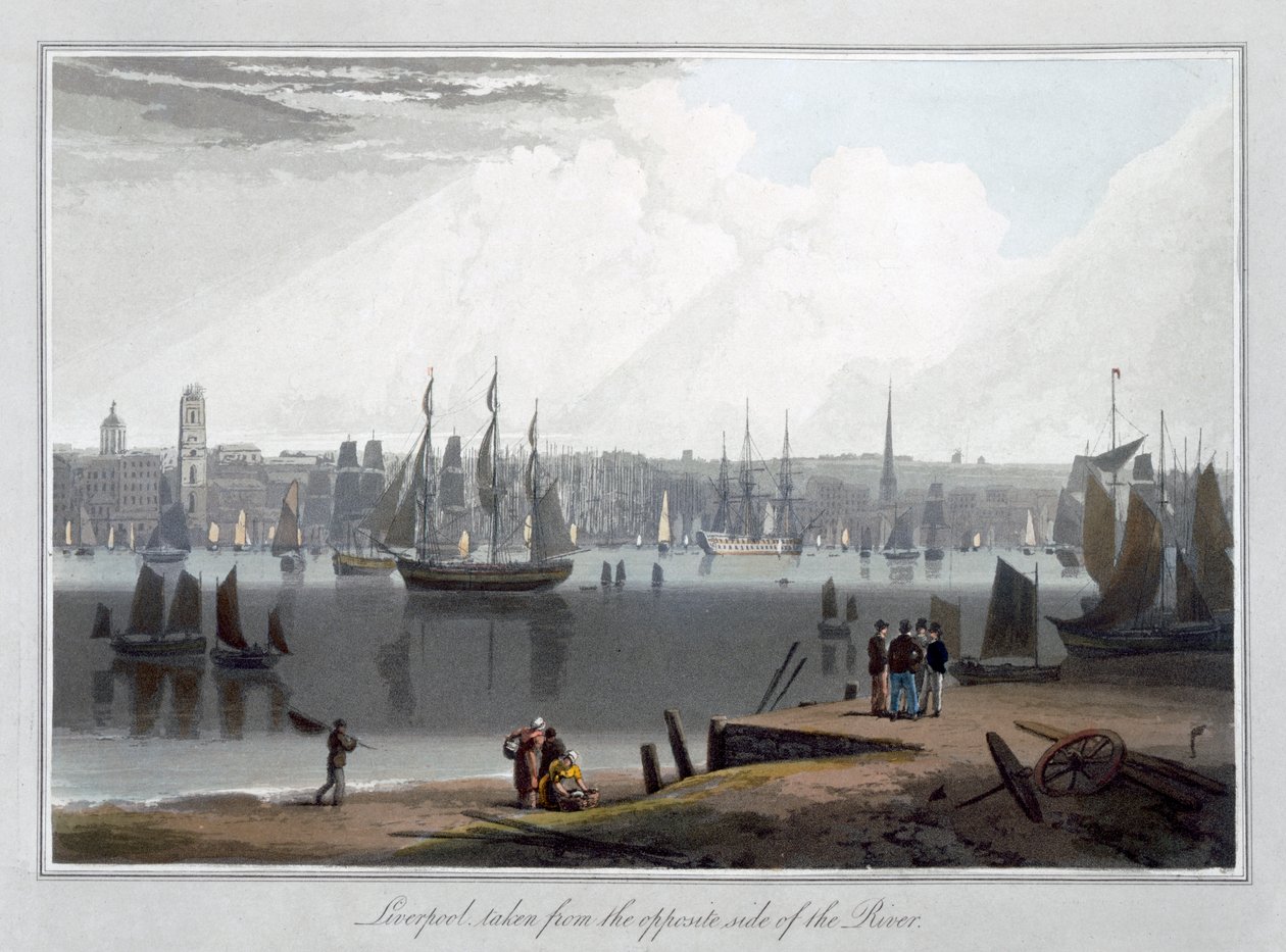 "Liverpool, otettu joen toiselta puolelta", 1815 tekijältä William Daniell
