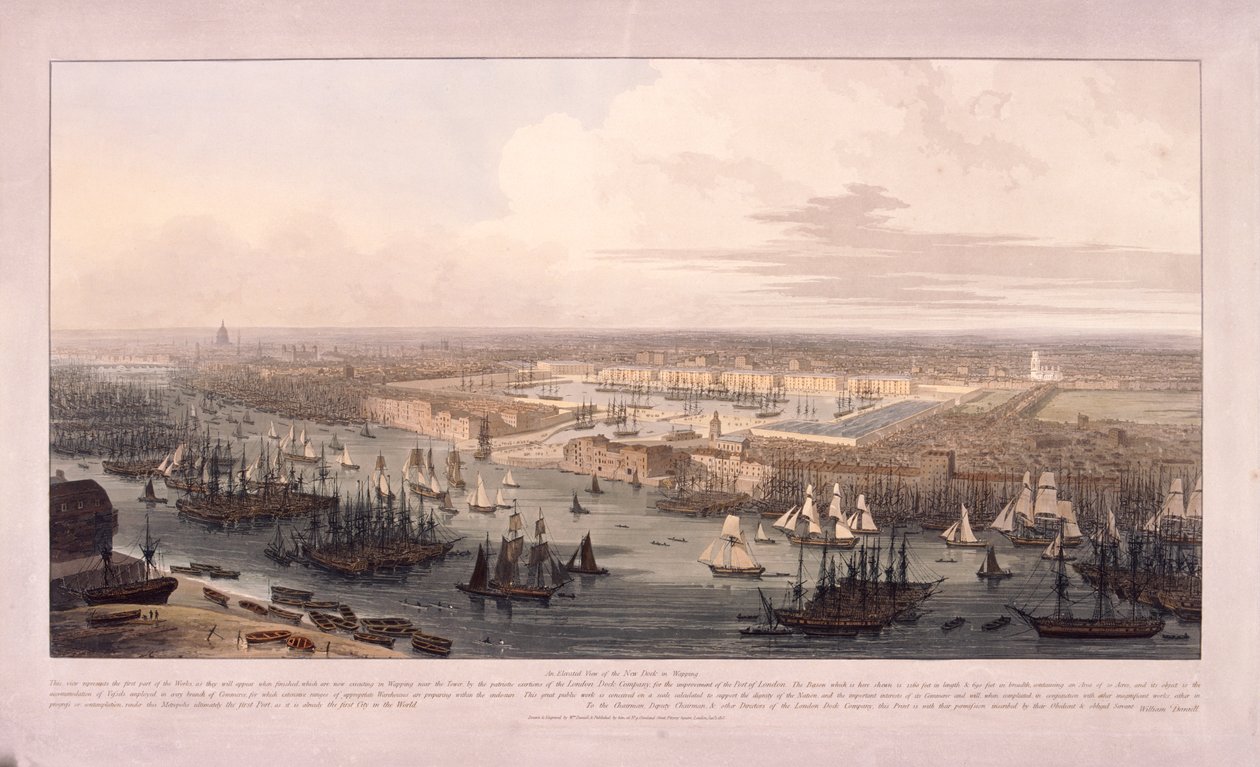 London Docks, 1803 tekijältä William Daniell