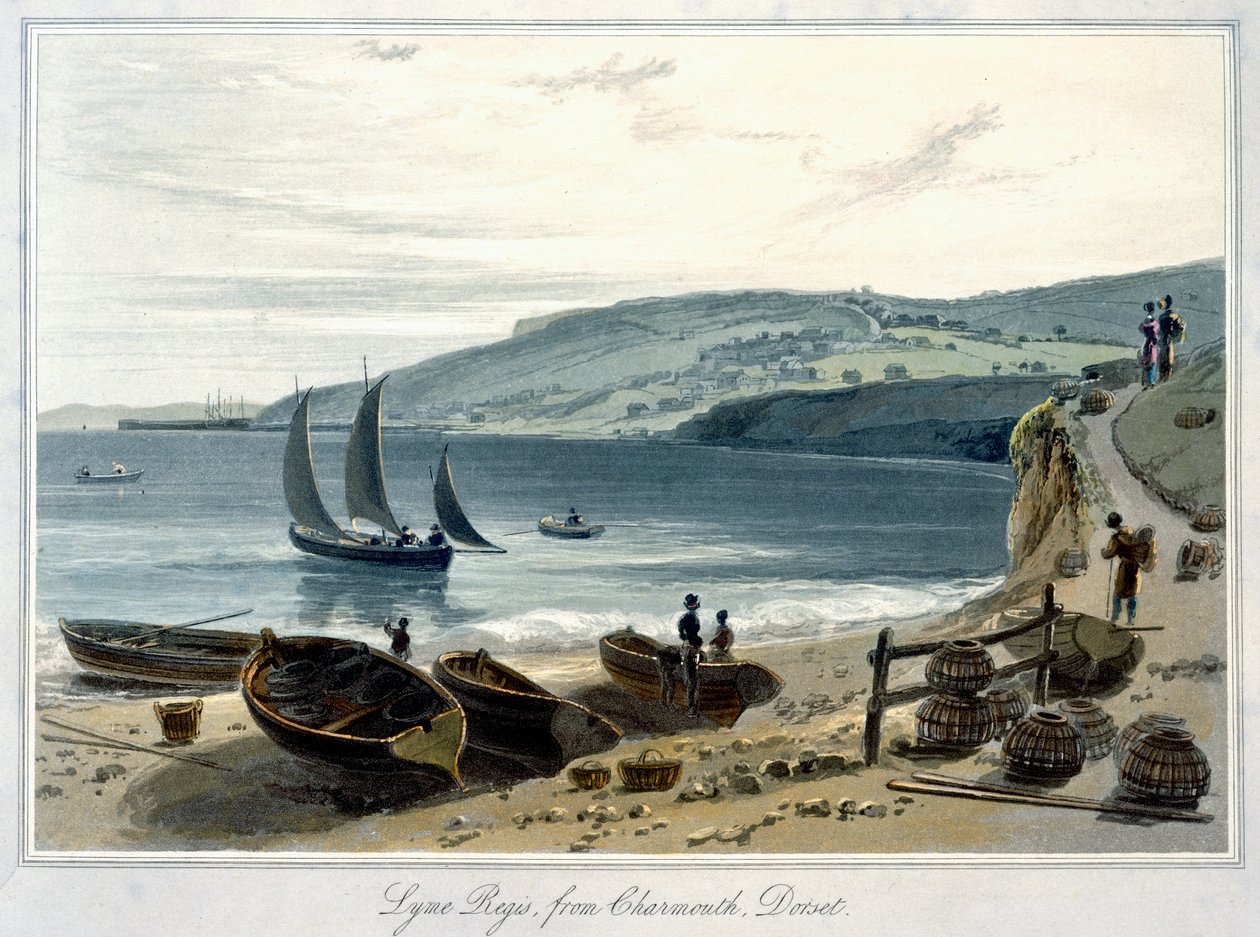 "Lyme Regis, Charmouthista, Dorsetista", 1814-1825 tekijältä William Daniell