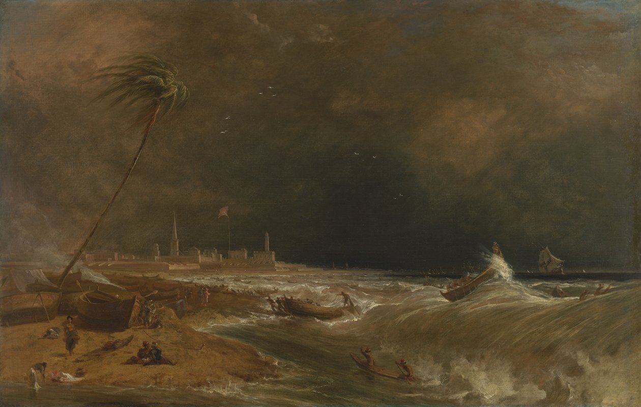Madras eli Fort St. George, Bengalinlahdella – myrsky väistyy [1833, Royal Academy of Arts, Lontoo, näyttelyluettelo] tekijältä William Daniell