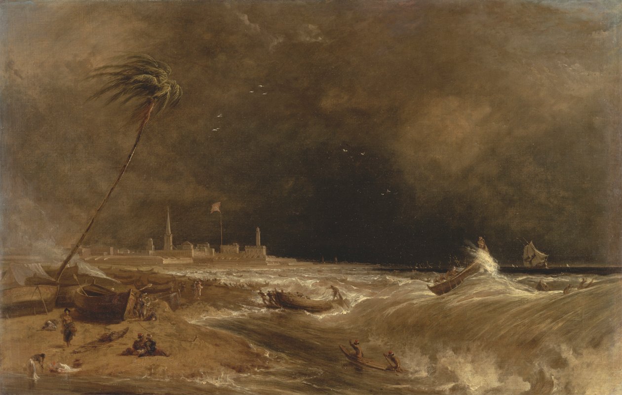 Madras eli Fort St. George, Bengalinlahdella – myrsky väistyy [1833, Royal Academy of Arts, Lontoo, näyttelyluettelo] tekijältä William Daniell