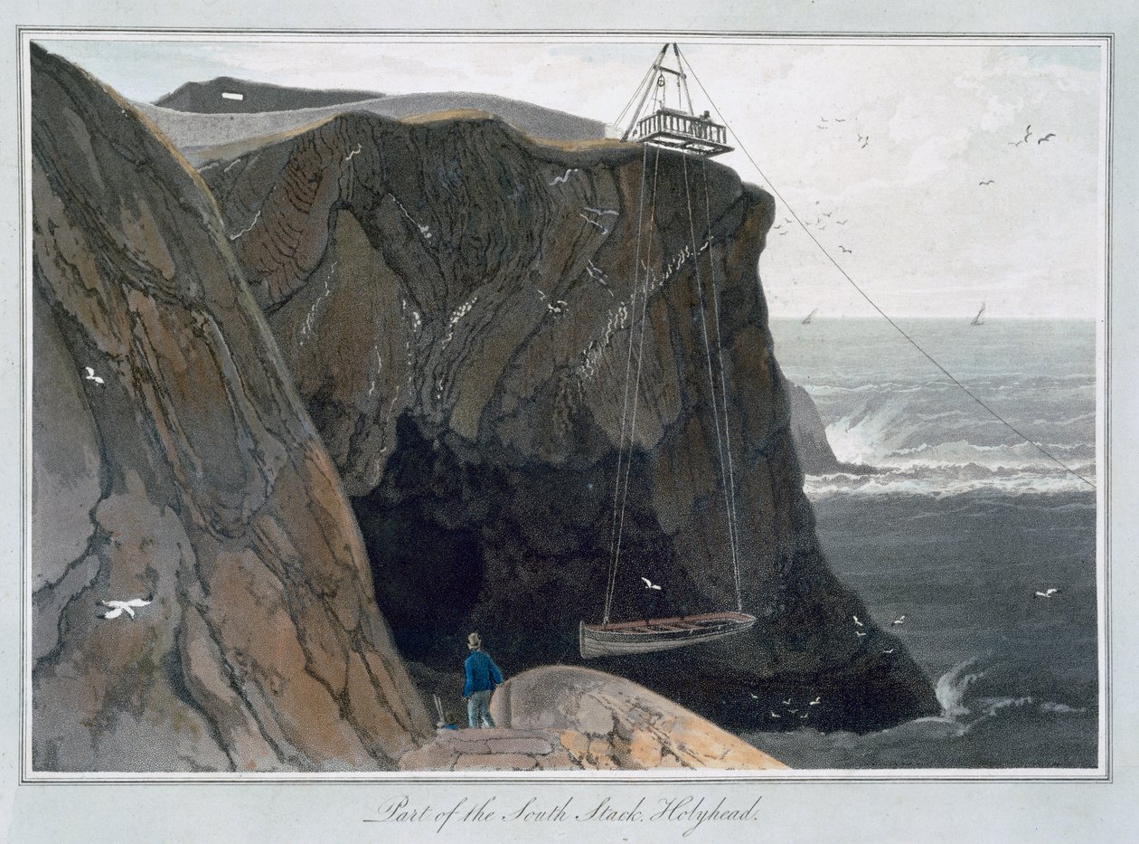 "Part of the South Stack, Holyhead", Anglesey, Wales, 1829 tekijältä William Daniell