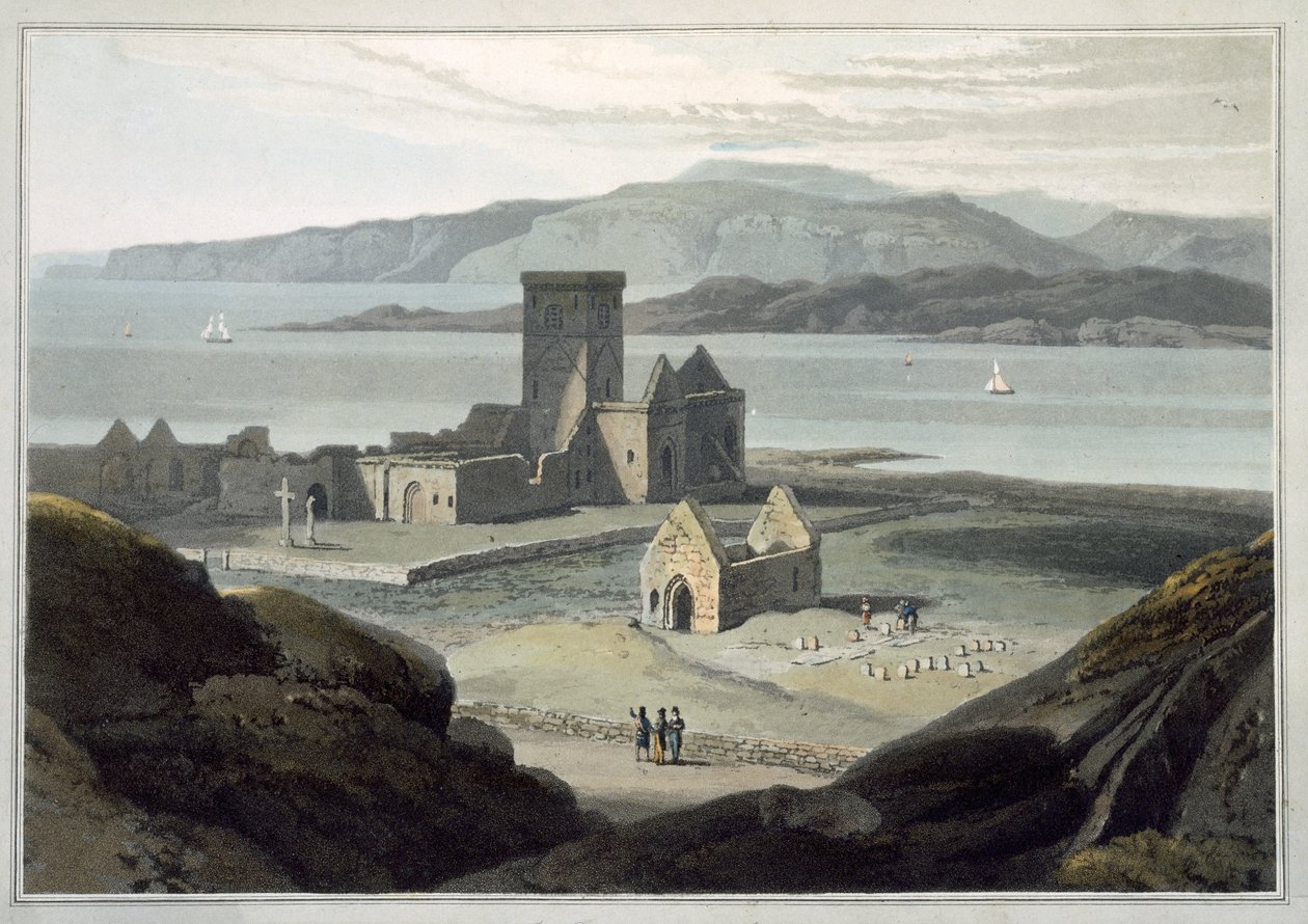 Ionan katedraali, vuonna 1817 julkaistusta teoksesta "A Joyage Around Iso-Britannian ympärille, joka tehtiin vuosien 1814 ja 1825 välillä" (akvatinta) tekijältä William Daniell