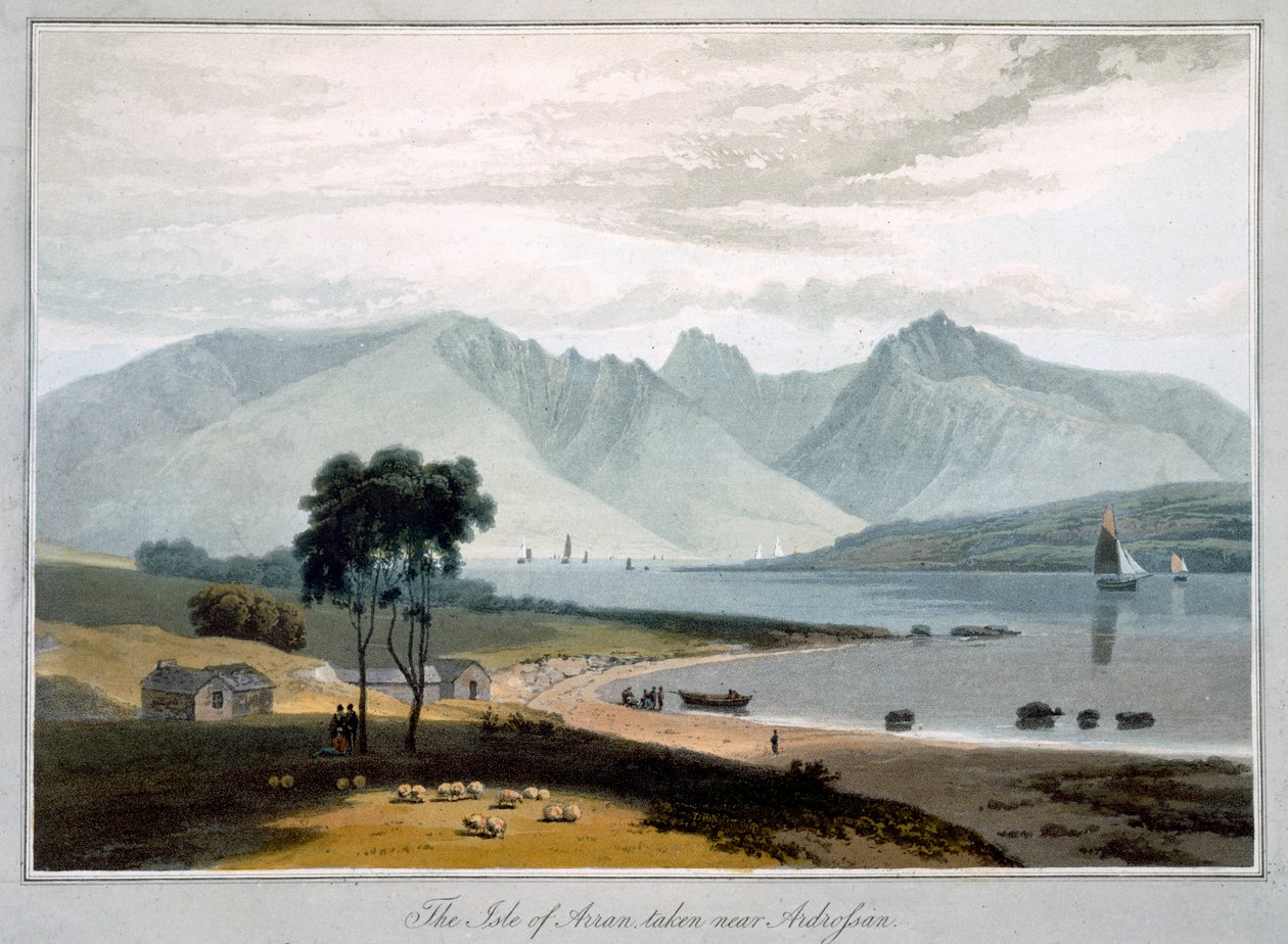 "Arranin saari otettu lähellä Ardrossania", Skotlanti, 1817 tekijältä William Daniell