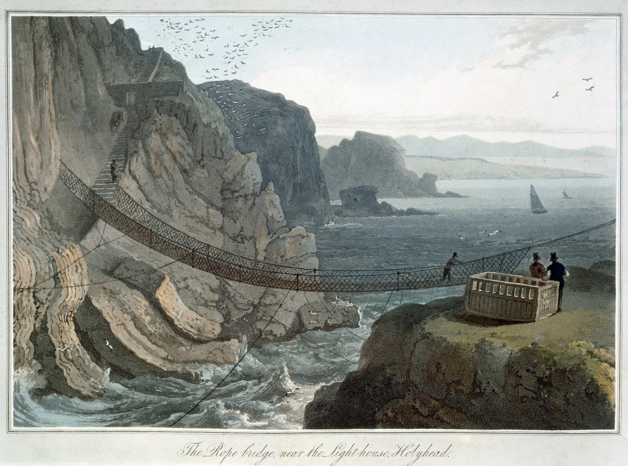 "The Rope Bridge near the Lighthouse, Holyhead", Anglesey, Wales, 1829 tekijältä William Daniell
