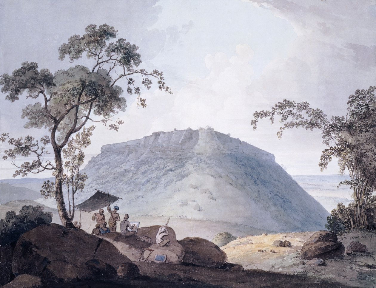 Kaakkoisnäkymä Bijaigarhista, Uttar Pradeshista, n. 1790 tekijältä William Daniell