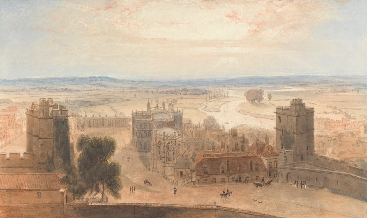 Näkymä Windsorin linnan pyöreästä tornista tekijältä William Daniell