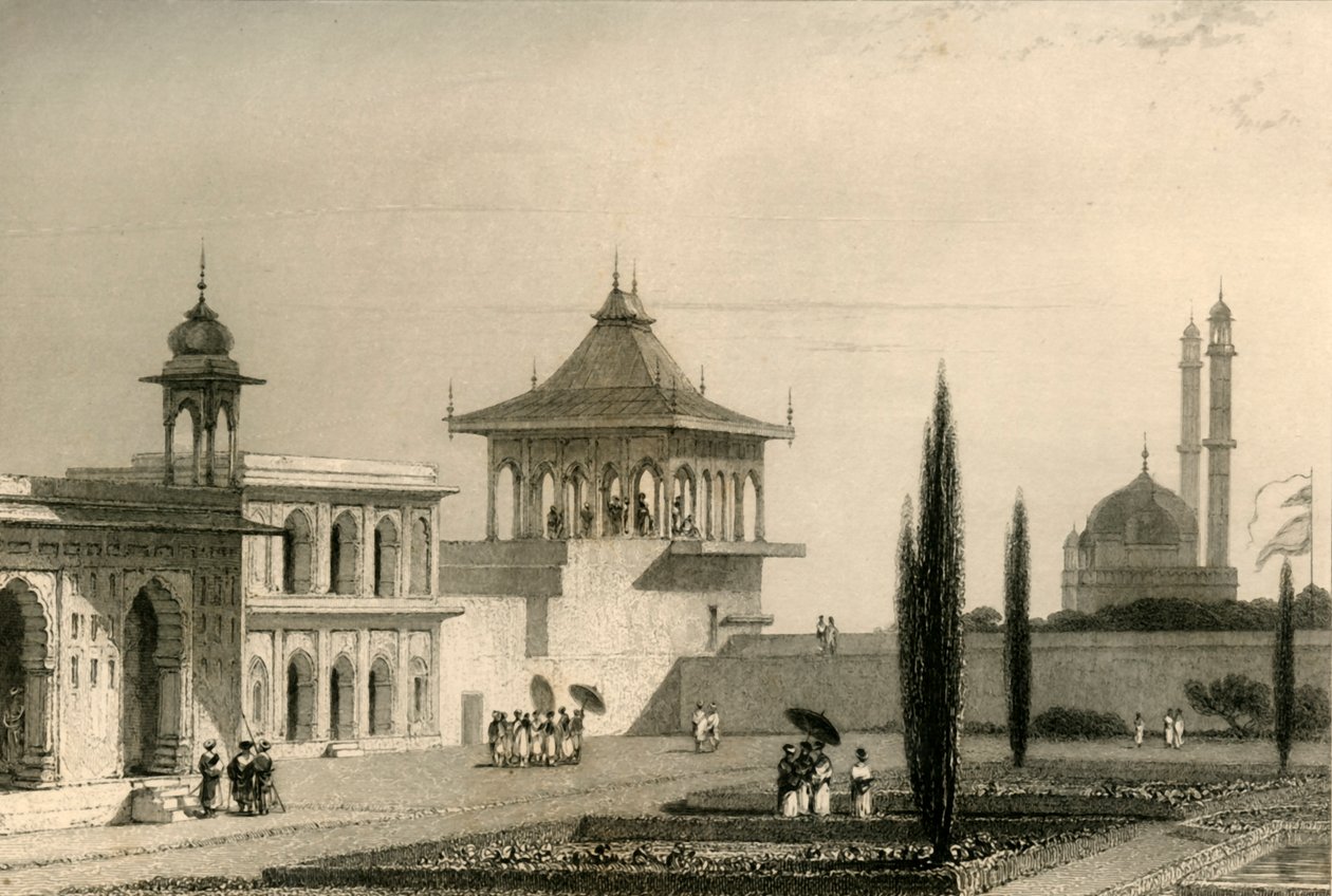 Näkymä palatsin puutarhassa, Lucnon, 1835. tekijältä William Daniell