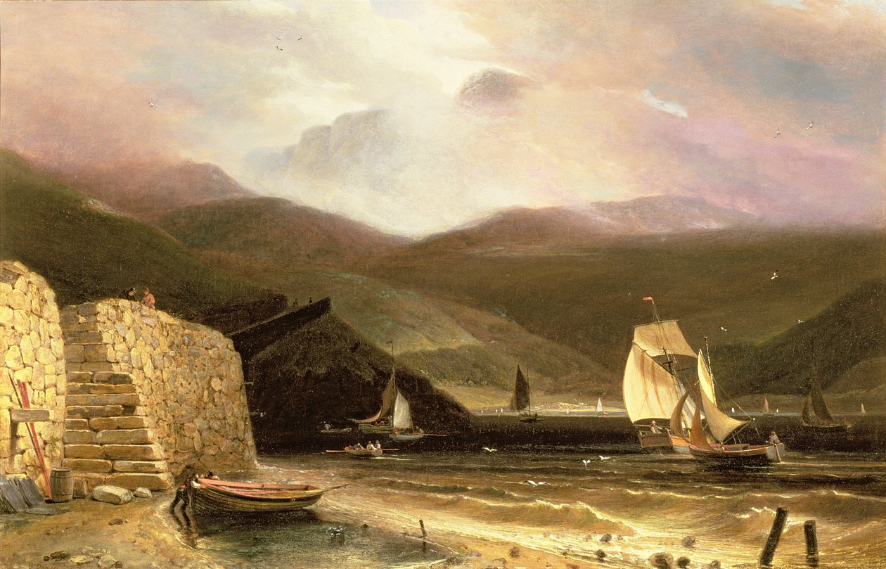 Näkymä Arranista, purjealukset myrskyssä, 1814 tekijältä William Daniell