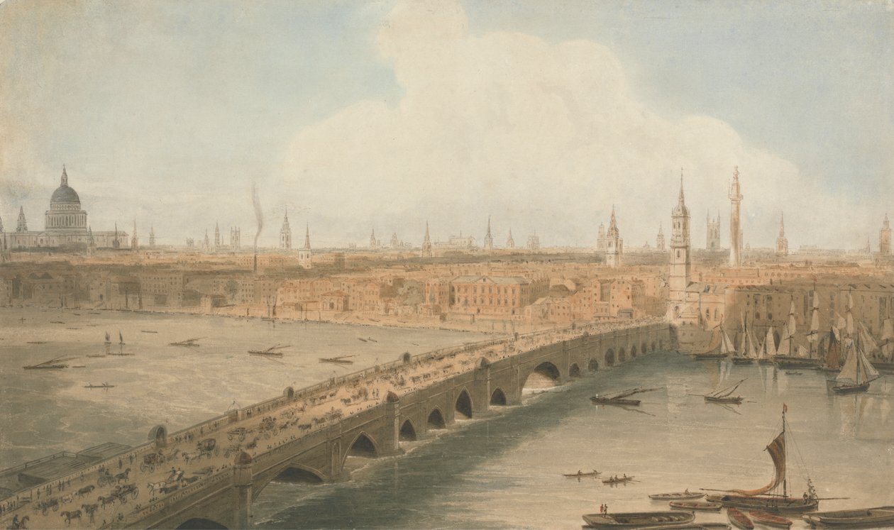 Näkymä London Bridgelle ja St. Paulin katedraalille tekijältä William Daniell