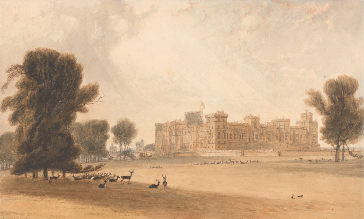Windsorin linna etelästä katsottuna tekijältä William Daniell