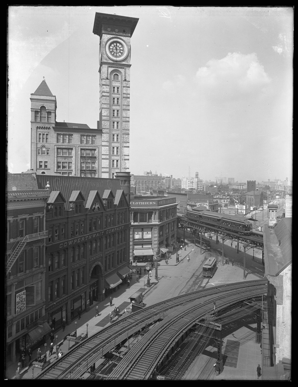 Korkeakulmanäkymä Flatbush Avenuen ja Fulton Streetin risteyksestä, Brooklyn, New York, 5. syyskuuta 1914 tekijältä William Davis Hassler