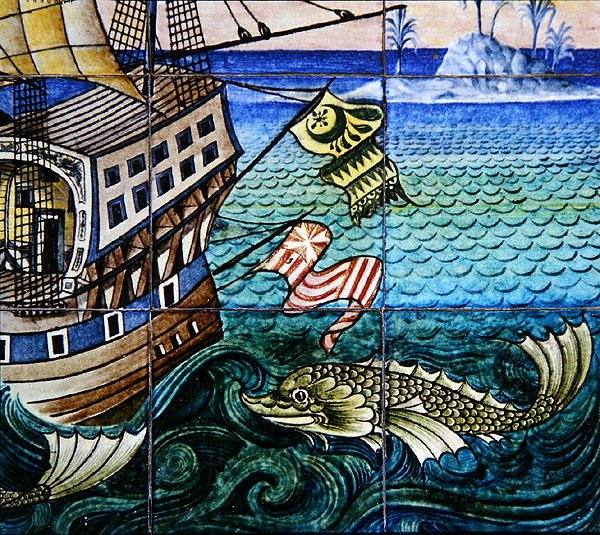 Laatat, jotka kuvaavat galleonia tekijältä William de Morgan