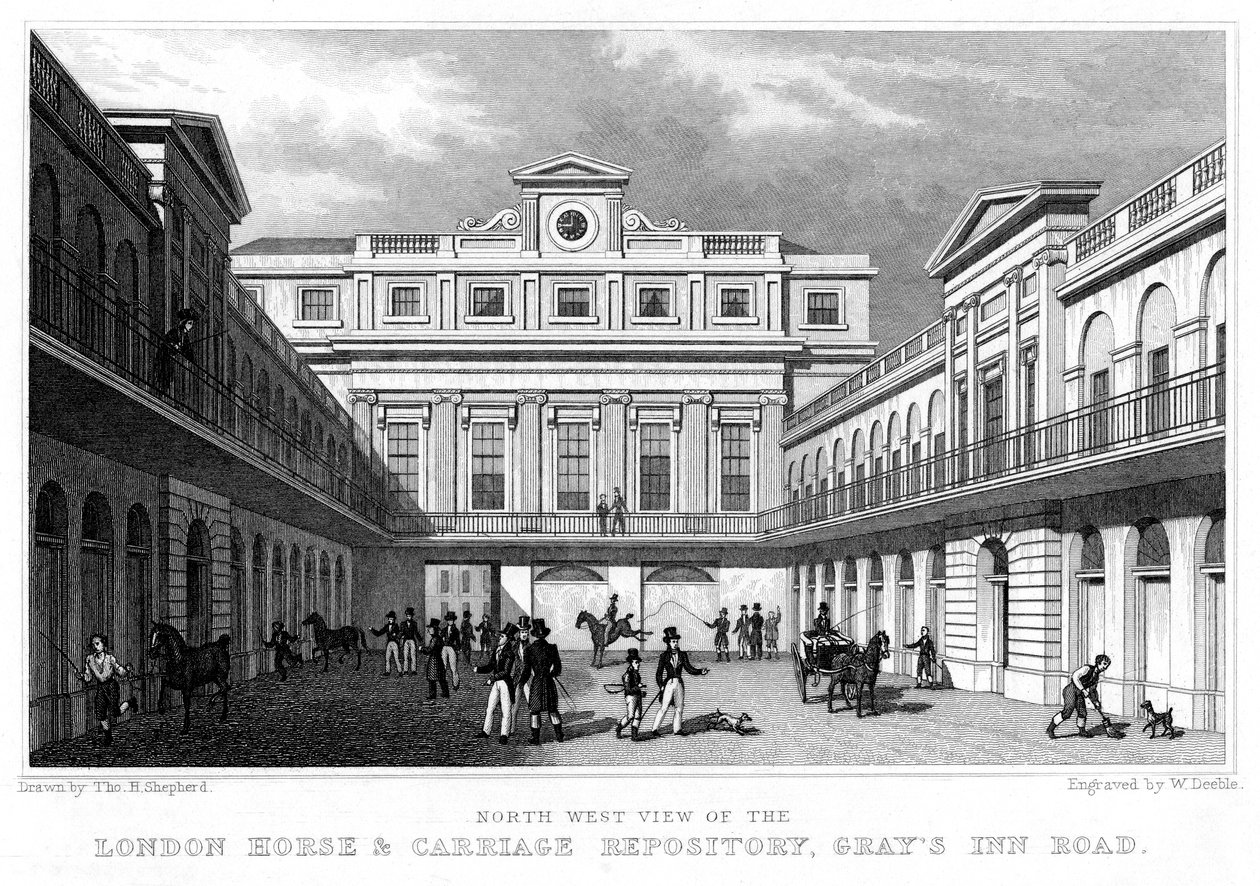 London Horse and Carriage Repository, Grays Inn Road, 1828. tekijältä William Deeble