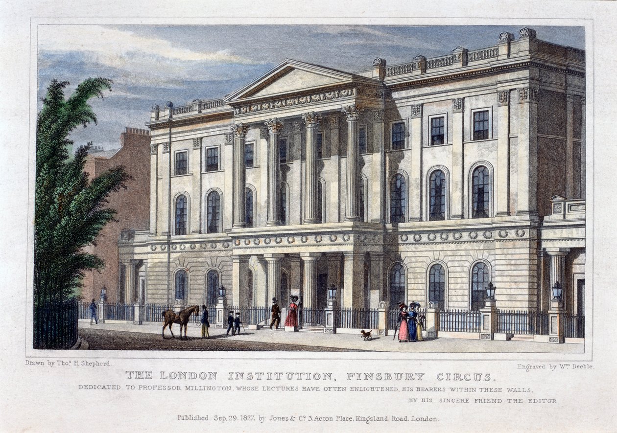 Lontoon instituutti, Finsbury Circus, Lontoo, 1827 tekijältä William Deeble