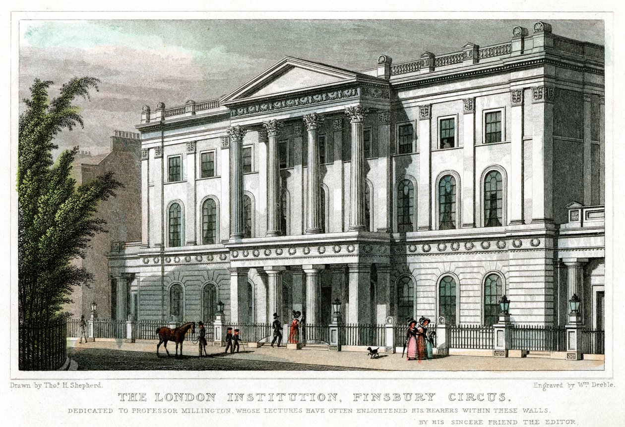 Lontoon instituutti, Finsbury Circus, Lontoo, 1827. tekijältä William Deeble