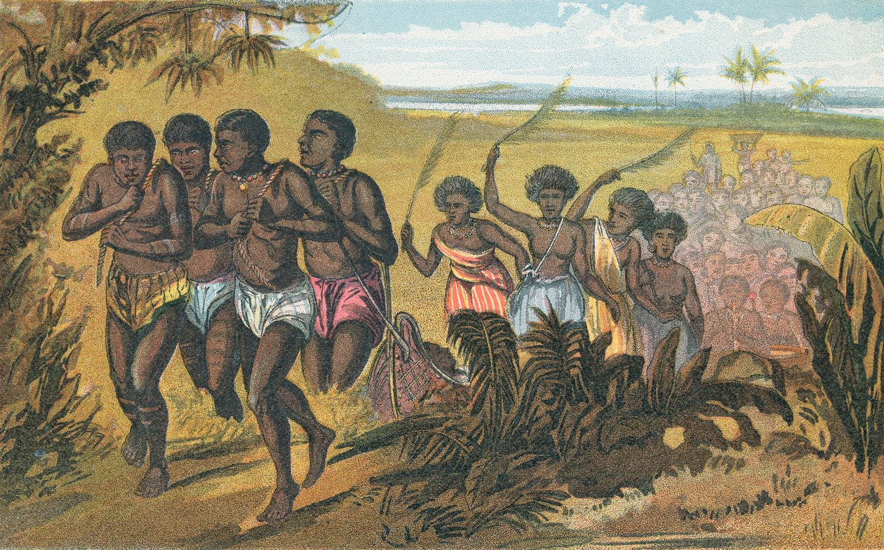 Sambon hautajaiset (värilitografia) tekijältä William Dickes