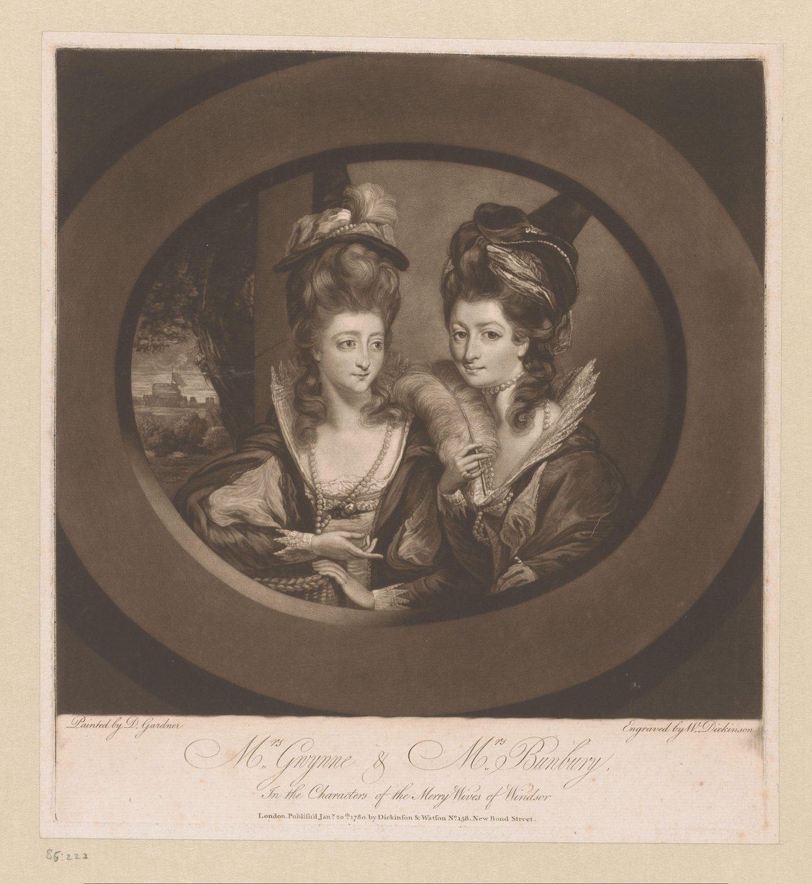 Muotokuva Mary Gwyn ja Catherine Bunbury Rouva Gwynne ja rouva Bunbury, / Merry Wives of Windsorin hahmoissa (otsikko esineessä) tekijältä William Dickinson