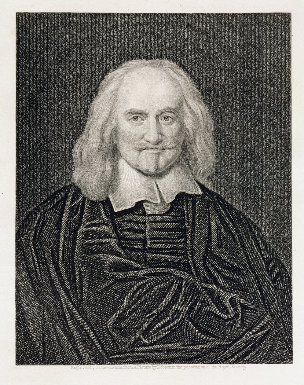 Thomas Hobbesin (1588-1679) muotokuva, kaiverrettu James Posselwhiten (1798-1884) kaiverruksella, julkaissut William Mackenzie. tekijältä William Dobson