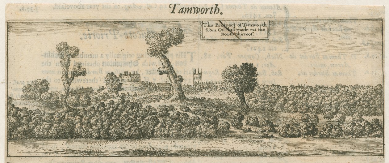 Tamworth - Panorama: kuparilevykaiverrus ja [1600-luku] tekijältä William Dugdale