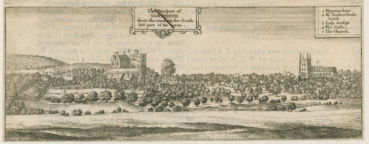 Tamworth - Panorama: kaiverrus ja [1600-luku] tekijältä William Dugdale