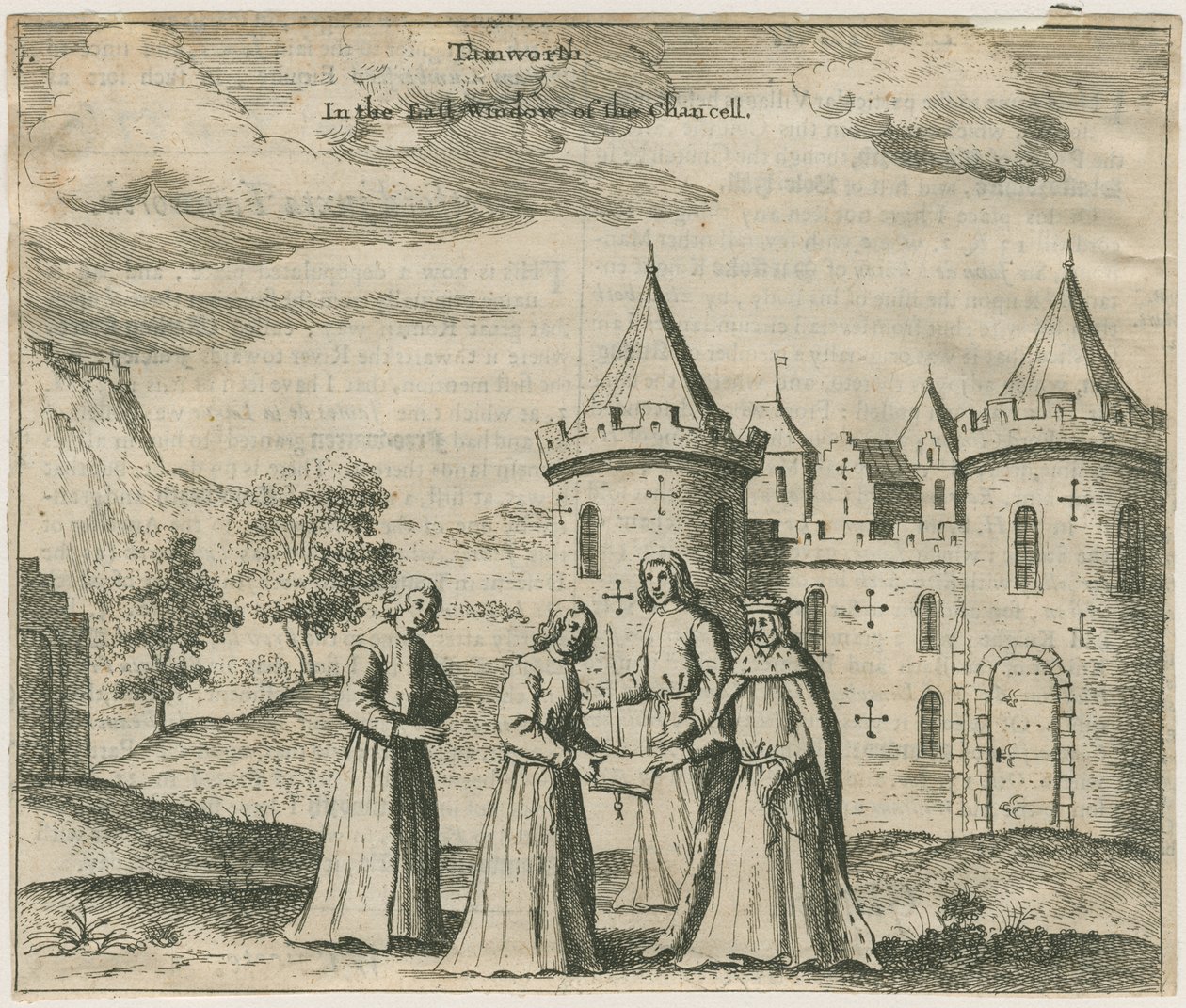 Tamworth Castle - Ikkunalasi: kaiverrus ja [?1600-luku] (painettu) tekijältä William Dugdale