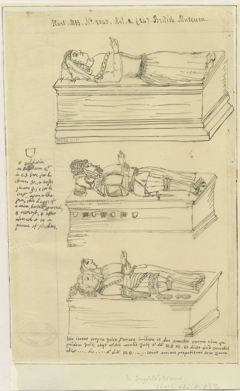Tamworthin kirkko - Haudat: mustemerkintä ja [?1600-luku] (piirustus) tekijältä William Dugdale